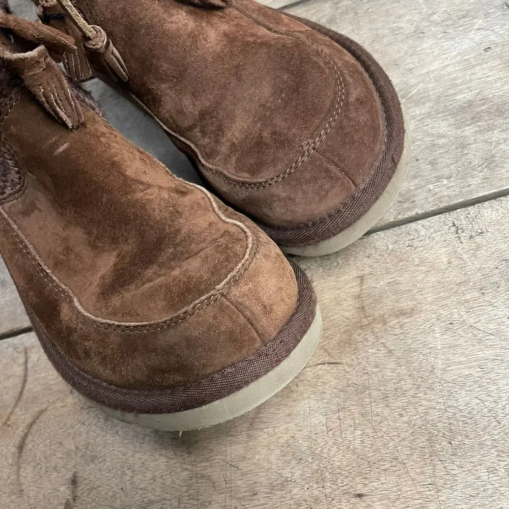UGG Australia Boots Womens Size 5 Tan Leather‎ Mid Calf Winter Shearling